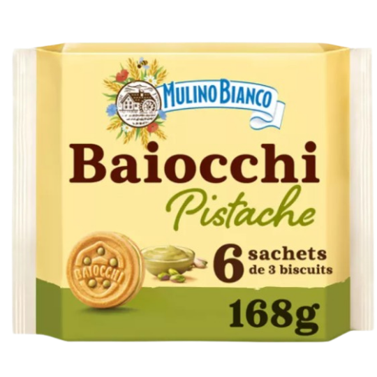 Mulino Bianco Baiocchi Pistacchio cookies 168g – Italian cookies with pistachio cream
